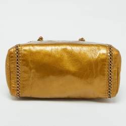 Pre Owned Chanel Metallic Gold Leather Medium Chain Trim Luxe Ligne Bowler Bag