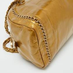 Pre Owned Chanel Metallic Gold Leather Medium Chain Trim Luxe Ligne Bowler Bag