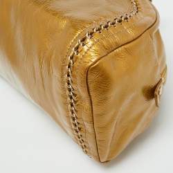 Pre Owned Chanel Metallic Gold Leather Medium Chain Trim Luxe Ligne Bowler Bag