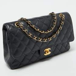 Pre Owned Chanel Black Caviar Leather Medium Classic Double Flap Bag