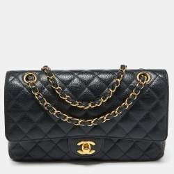 Pre Owned Chanel Black Caviar Leather Medium Classic Double Flap Bag