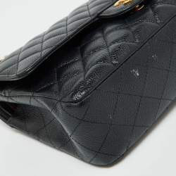 Pre Owned Chanel Black Caviar Leather Medium Classic Double Flap Bag