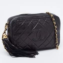 Pre Owned Chanel Black Quilted Leather Tassel Camera Bag