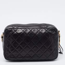 Pre Owned Chanel Black Quilted Leather Tassel Camera Bag