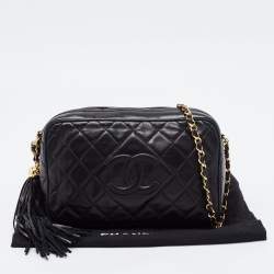 Pre Owned Chanel Black Quilted Leather Tassel Camera Bag
