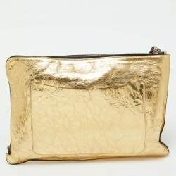 Pre Owned Chanel Metallic Gold Crinkled Leather Large Feminine Pouch