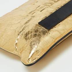 Pre Owned Chanel Metallic Gold Crinkled Leather Large Feminine Pouch