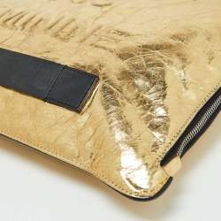 Pre Owned Chanel Metallic Gold Crinkled Leather Large Feminine Pouch
