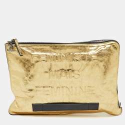 Pre Owned Chanel Metallic Gold Crinkled Leather Large Feminine Pouch
