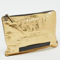 Pre Owned Chanel Metallic Gold Crinkled Leather Large Feminine Pouch