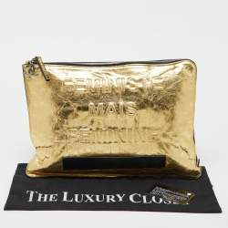 Pre Owned Chanel Metallic Gold Crinkled Leather Large Feminine Pouch