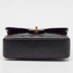 Pre Owned Chanel Black Quilted Caviar Leather Small Classic Double Flap Bag