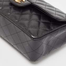 Pre Owned Chanel Black Quilted Caviar Leather Small Classic Double Flap Bag
