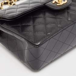 Pre Owned Chanel Black Quilted Caviar Leather Small Classic Double Flap Bag