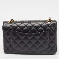 Pre Owned Chanel Black Quilted Caviar Leather Small Classic Double Flap Bag