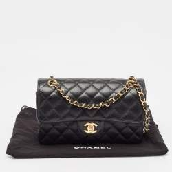Pre Owned Chanel Black Quilted Caviar Leather Small Classic Double Flap Bag