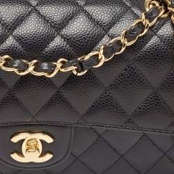 Pre Owned Chanel Black Quilted Caviar Leather Small Classic Double Flap Bag