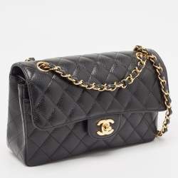Pre Owned Chanel Black Quilted Caviar Leather Small Classic Double Flap Bag