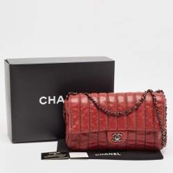 Pre Owned Chanel Dark Red Vertical Stitch Leather Jumbo Single Flap Bag