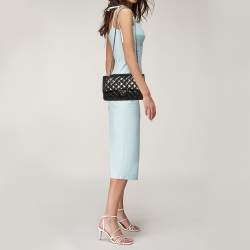 Pre Owned Chanel Black/Metallic Quilted Lace Medium Classic Double Flap Bag