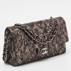 Pre Owned Chanel Black/Metallic Quilted Lace Medium Classic Double Flap Bag
