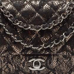 Pre Owned Chanel Black/Metallic Quilted Lace Medium Classic Double Flap Bag