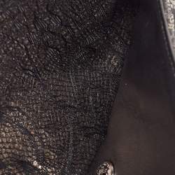 Pre Owned Chanel Black/Metallic Quilted Lace Medium Classic Double Flap Bag
