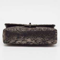 Pre Owned Chanel Black/Metallic Quilted Lace Medium Classic Double Flap Bag