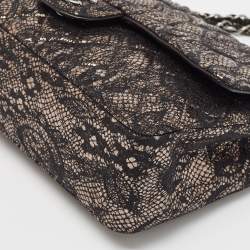 Pre Owned Chanel Black/Metallic Quilted Lace Medium Classic Double Flap Bag