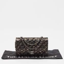 Pre Owned Chanel Black/Metallic Quilted Lace Medium Classic Double Flap Bag