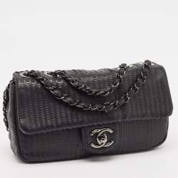 Chanel Black Embossed Leather Small Classic Single Flap Bag