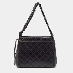 Pre Owned Chanel Black Quilted Leather Chain Tote