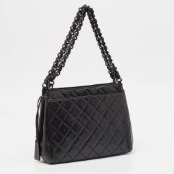 Pre Owned Chanel Black Quilted Leather Chain Tote