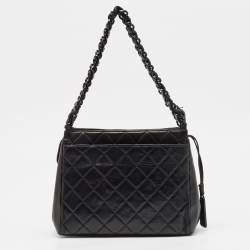 Pre Owned Chanel Black Quilted Leather Chain Tote