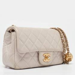 Pre Owned Chanel Pale Pink Quilted Leather Mini Pearl Crush Rectangular Flap Bag