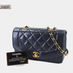 Chanel Leather Navy Diana Matelasse 22 Chain Shoulder Bag