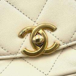 Chanel Lambskin White Coco Mark Matelasse Coin Motif Chain Shoulder Bag