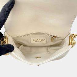 Chanel Lambskin White Coco Mark Matelasse Coin Motif Chain Shoulder Bag