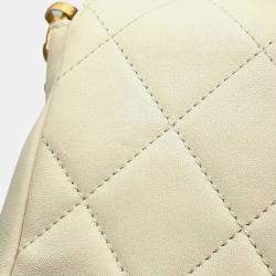 Chanel Lambskin White Coco Mark Matelasse Coin Motif Chain Shoulder Bag