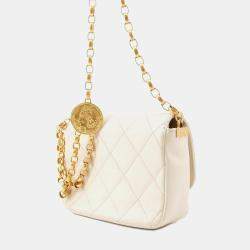 Chanel Lambskin White Coco Mark Matelasse Coin Motif Chain Shoulder Bag