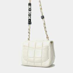 Chanel Lambskin White Coco Mark Chocolate Bar Flap Chain Shoulder Bag