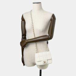 Chanel Lambskin White Coco Mark Chocolate Bar Flap Chain Shoulder Bag