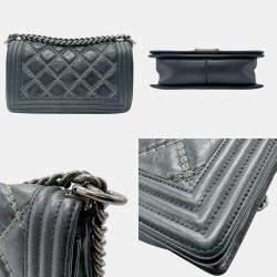 Pre Owned Chanel Leather Metal Silver Black Boy Chanel Shoulder Bag