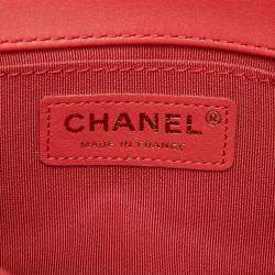 Pre Owned Chanel Pink White Multicolor Tweed Leather Boy Coco Mark Chain Shoulder Bag