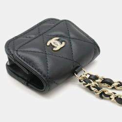 Chanel Leather Black Matelasse Collar Coco Mark Earphone Case