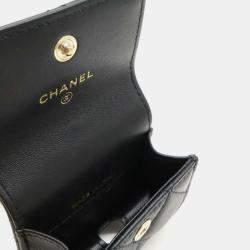 Chanel Leather Black Matelasse Collar Coco Mark Earphone Case