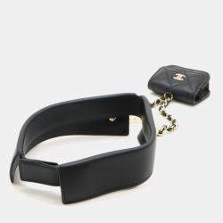 Chanel Leather Black Matelasse Collar Coco Mark Earphone Case