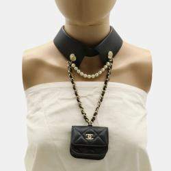 Chanel Leather Black Matelasse Collar Coco Mark Earphone Case