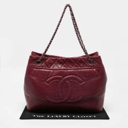 Pre Owned Chanel Dark Red Quilted Caviar Leather CC Timeless Soft Tote