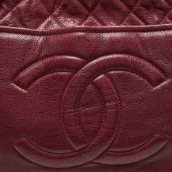 Pre Owned Chanel Dark Red Quilted Caviar Leather CC Timeless Soft Tote